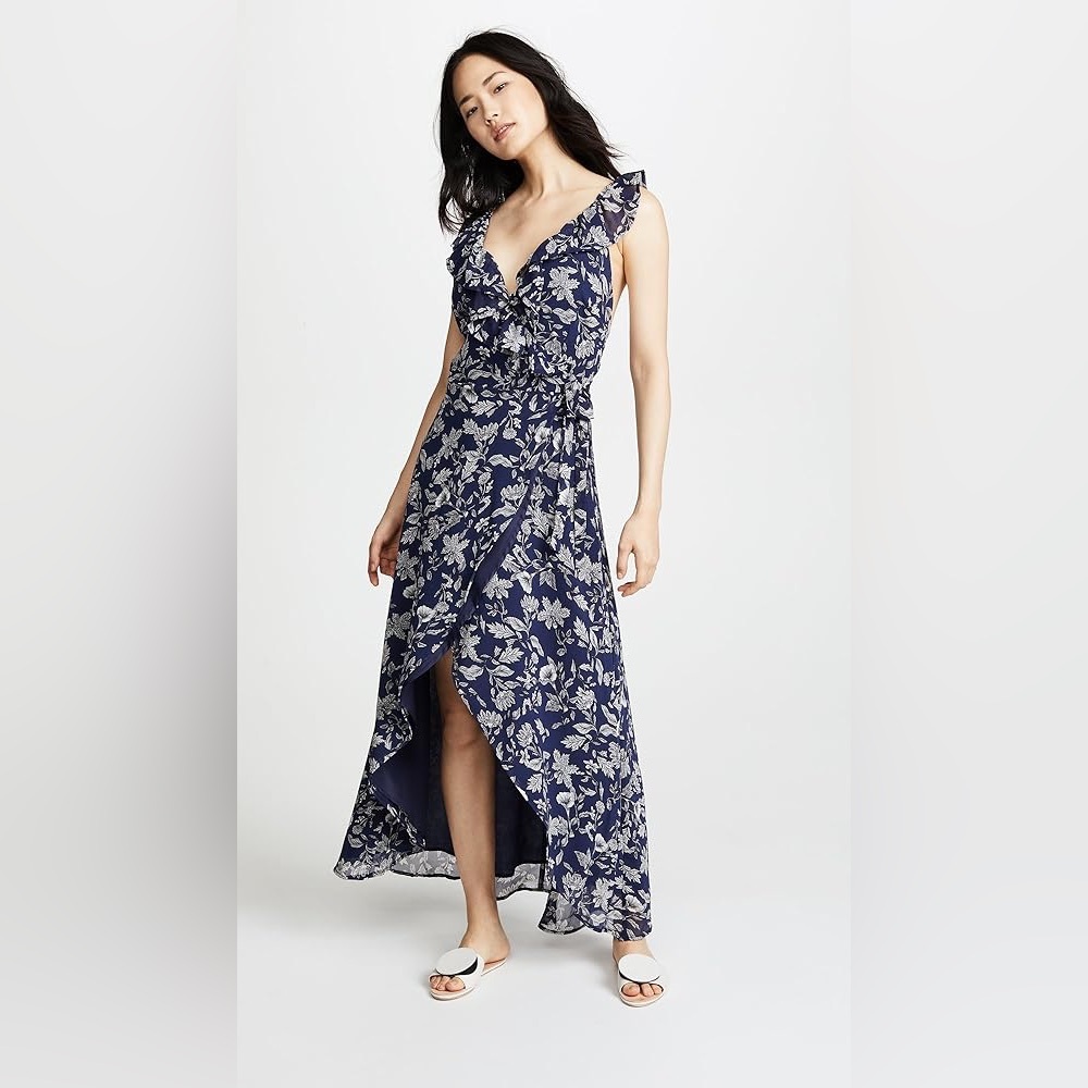 BB DAKOTA RSVP Kelli Ruffle Detail Maxi Wrap Dress